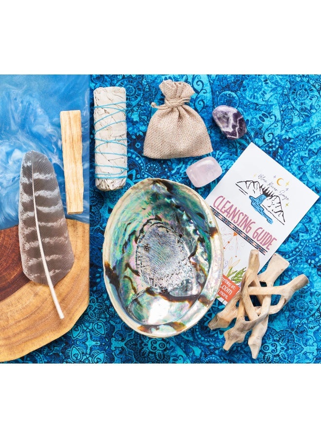 BLUE RIVER SAGE Home Cleansing & Smudging Kit with White Sage, Palo Santo, Abalone & Stand, Smudge Feather & Guide (Regular) - Image 4